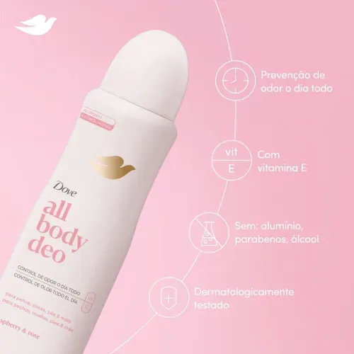 Desodorante Aerosol Dove All Body Raspberry e Rose 150ml