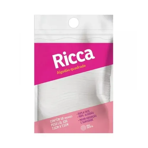 Algodão Quadrado Ricca Maxy Baby 50 Unidades