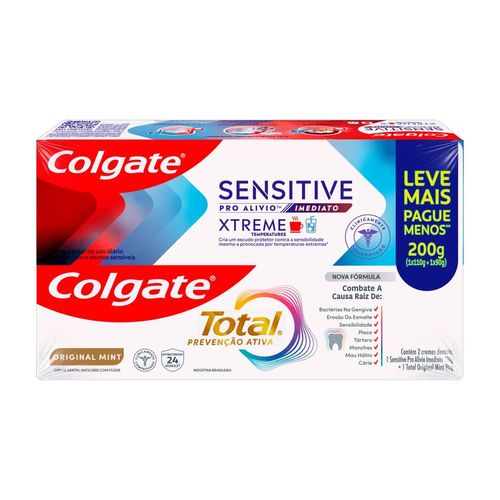 Kit Creme Dental Colgate Xtreme Sensitive Pro-Alívio 110g e Total Prevenção Ativa 90g 2 Unidades