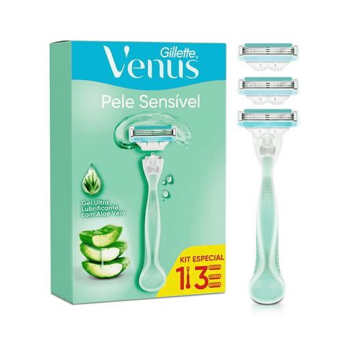 Kit Aparelho de Depilação Feminino Gillette Venus Pele Sensível 1 Cabo e 3 Cargas