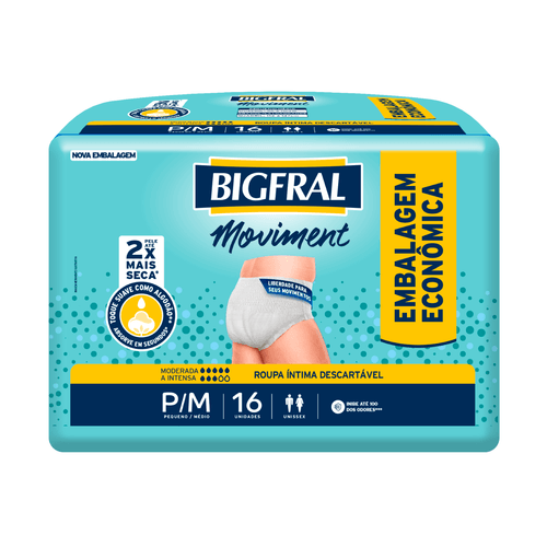 Roupa Íntima Bigfral Moviment P/M 16 Unidades