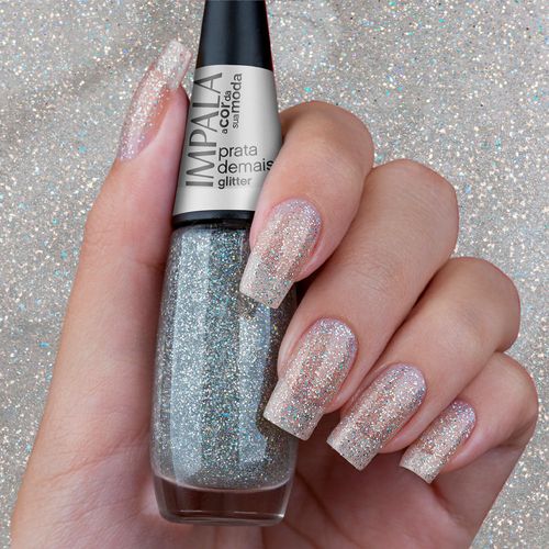 Esmalte Impala A Cor da Sua Moda Glitter Prata Demais 7,5ml
