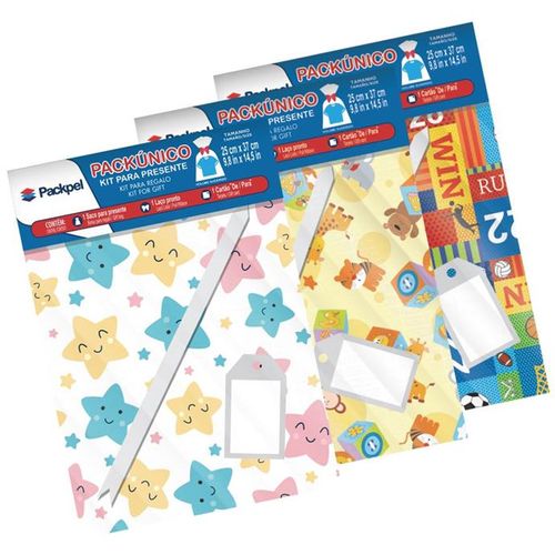 Saco para Presente Metalizado Infantil 45cm x 60cm com Laço Fácil e Tag