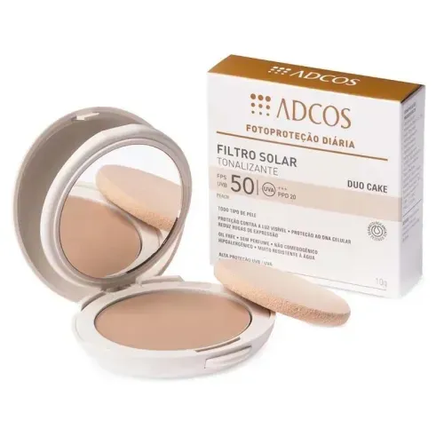 Protetor Solar em Creme Adcos Duo Cake com Cor Peach FPS 50 10g