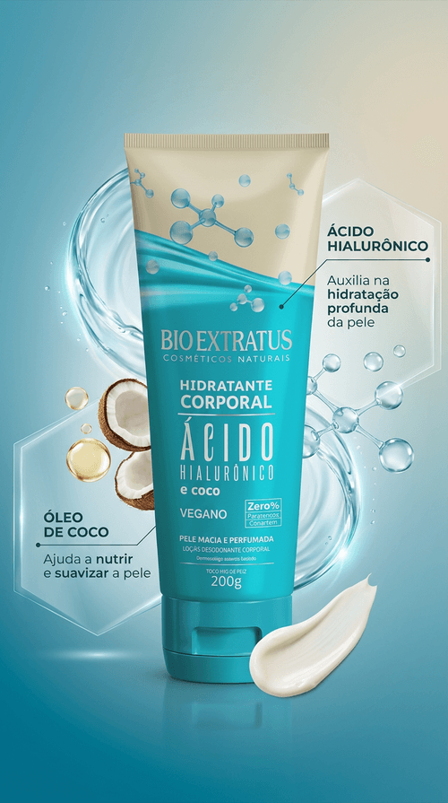 Hidratante Corporal em Loção Bio Extratus com Ácido Hialurônico e Coco 200g