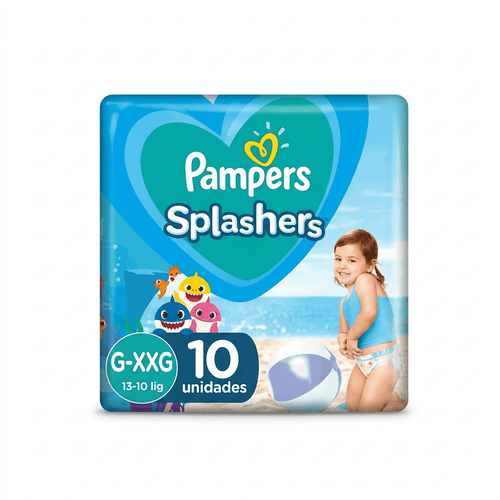 Fralda Infantil Pampers Splashers Baby Shark G-XXG 10 Unidades